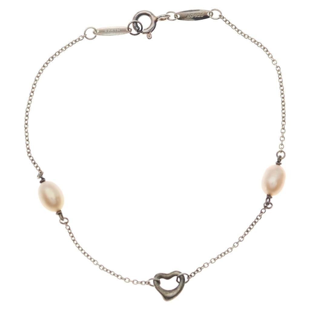 TIFFANY & Co.(ティファニー) オープンハート パール ブレスレット ホワイト×シルバー Ag925 レディース