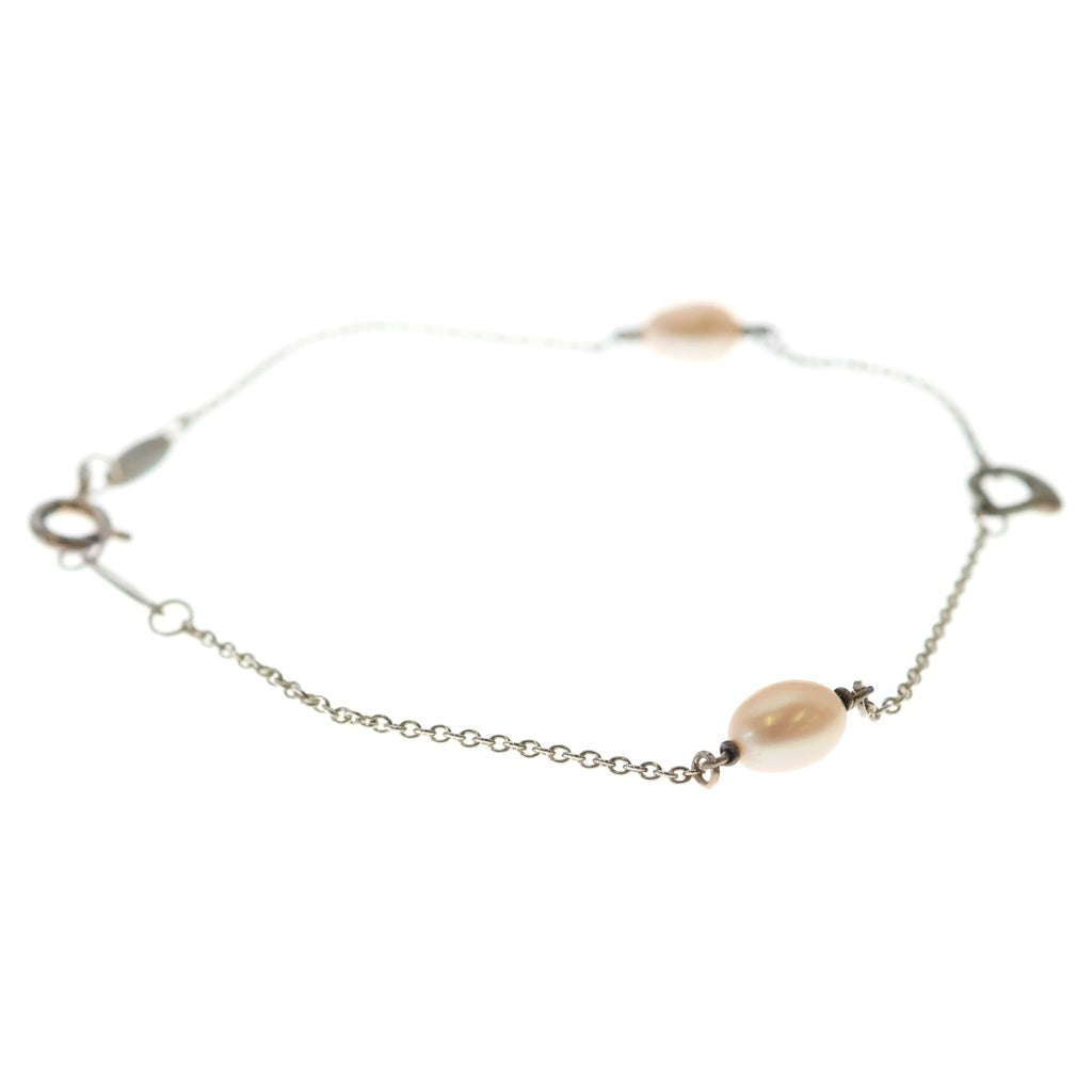 TIFFANY & Co.(ティファニー) オープンハート パール ブレスレット ホワイト×シルバー Ag925 レディース