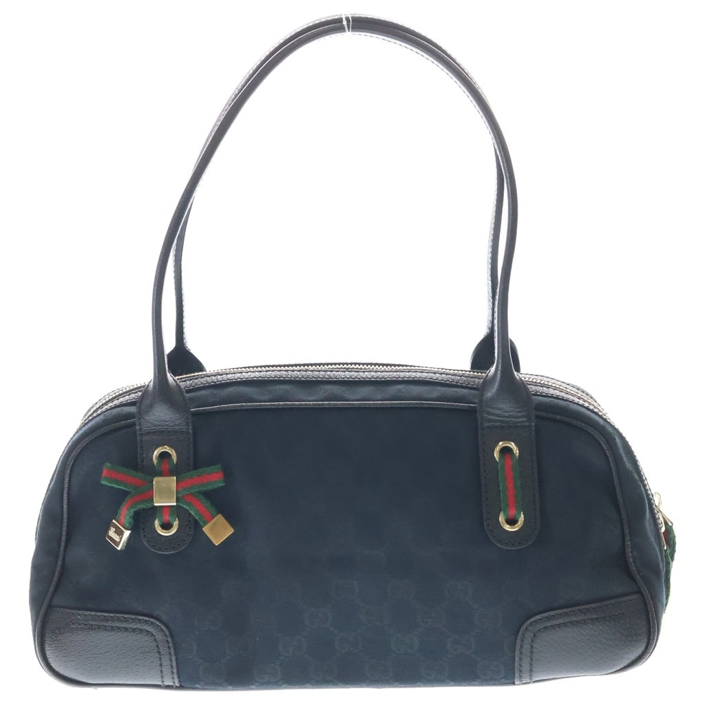 GUCCI(グッチ) GGキャンバス ミニボストンバッグ ハンドバッグ ブラック レザー×キャンバス 161720 ゴールド金具 レディース