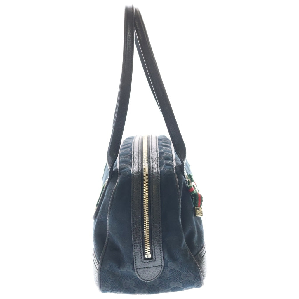 GUCCI(グッチ) GGキャンバス ミニボストンバッグ ハンドバッグ ブラック レザー×キャンバス 161720 ゴールド金具 レディース