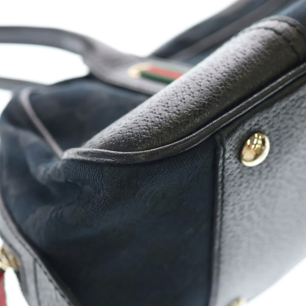 GUCCI(グッチ) GGキャンバス ミニボストンバッグ ハンドバッグ ブラック レザー×キャンバス 161720 ゴールド金具 レディース