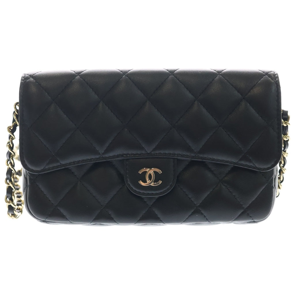 CHANEL(シャネル) マトラッセタイムレス クラシック ラムスキン レザー フラップ チェーンショルダー フォンケース ミニバッグ AP2096 ゴールド金具 レディース