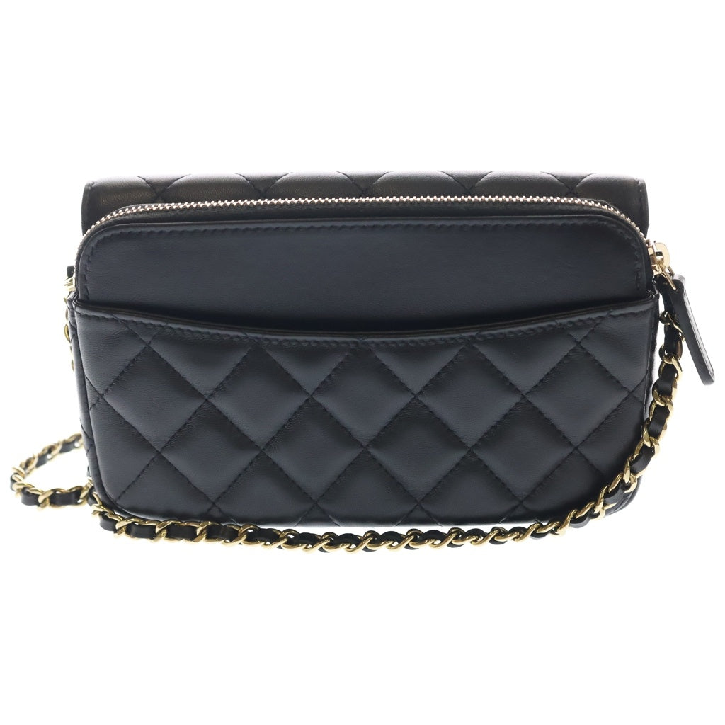 CHANEL(シャネル) マトラッセタイムレス クラシック ラムスキン レザー フラップ チェーンショルダー フォンケース ミニバッグ AP2096 ゴールド金具 レディース