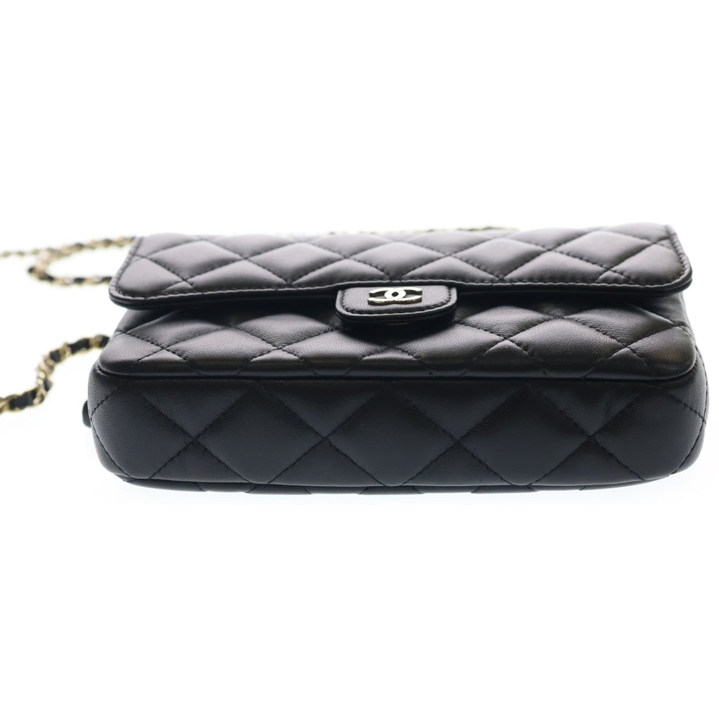 CHANEL(シャネル) マトラッセタイムレス クラシック ラムスキン レザー フラップ チェーンショルダー フォンケース ミニバッグ AP2096 ゴールド金具 レディース