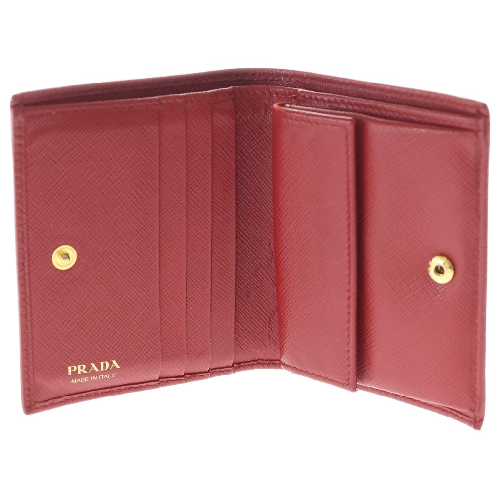 PRADA(プラダ) サフィアーノ コンパクトウォレット レッド レザー 二つ折り財布 1MV204 レディース