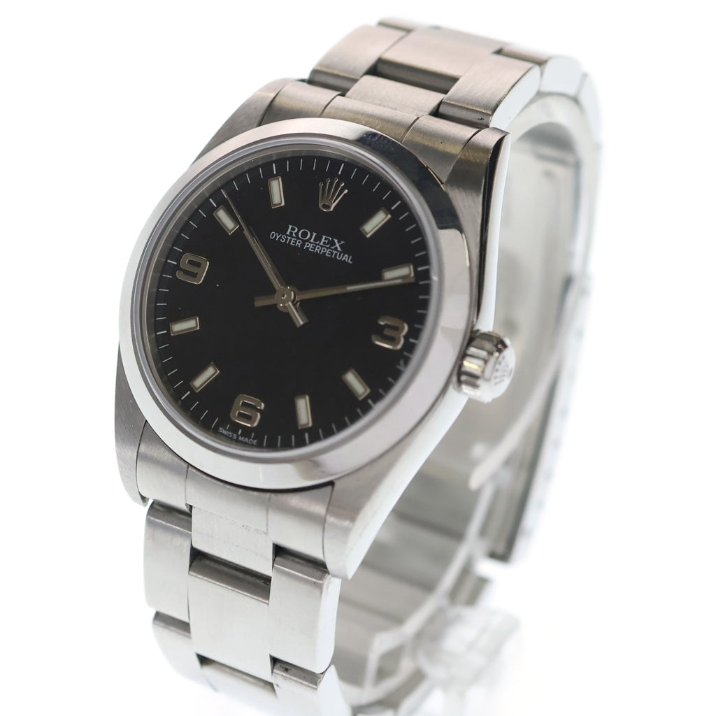 ROLEX(ロレックス) オイスターパーペチュアル 黒文字盤 SS/AT ステンレス オートマ 自動巻き 腕時計 77080 メンズ レディース ユニセックス