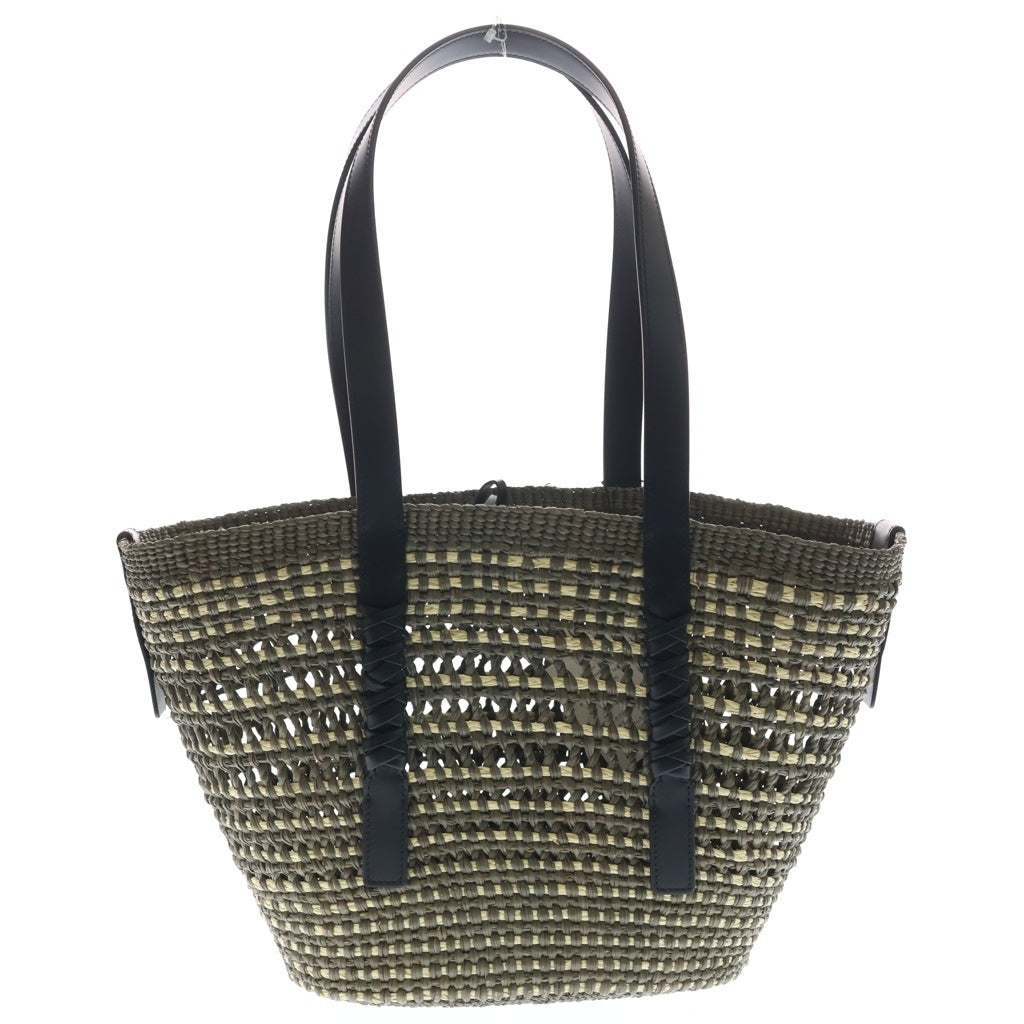 LOEWE(ロエベ) ブレイドバスケット ハンドバッグ カゴバッグ ミディアム カーキ/ナチュラル ラフィア×レザー レディース