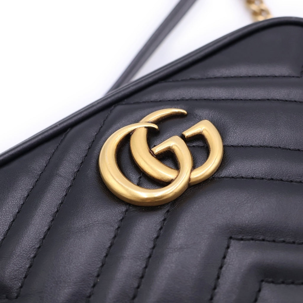 GUCCI(グッチ) GGマーモント キルティング レザー ゴールド金具 チェーンショルダーバッグ カメラバッグ 448065 ブラック レディース