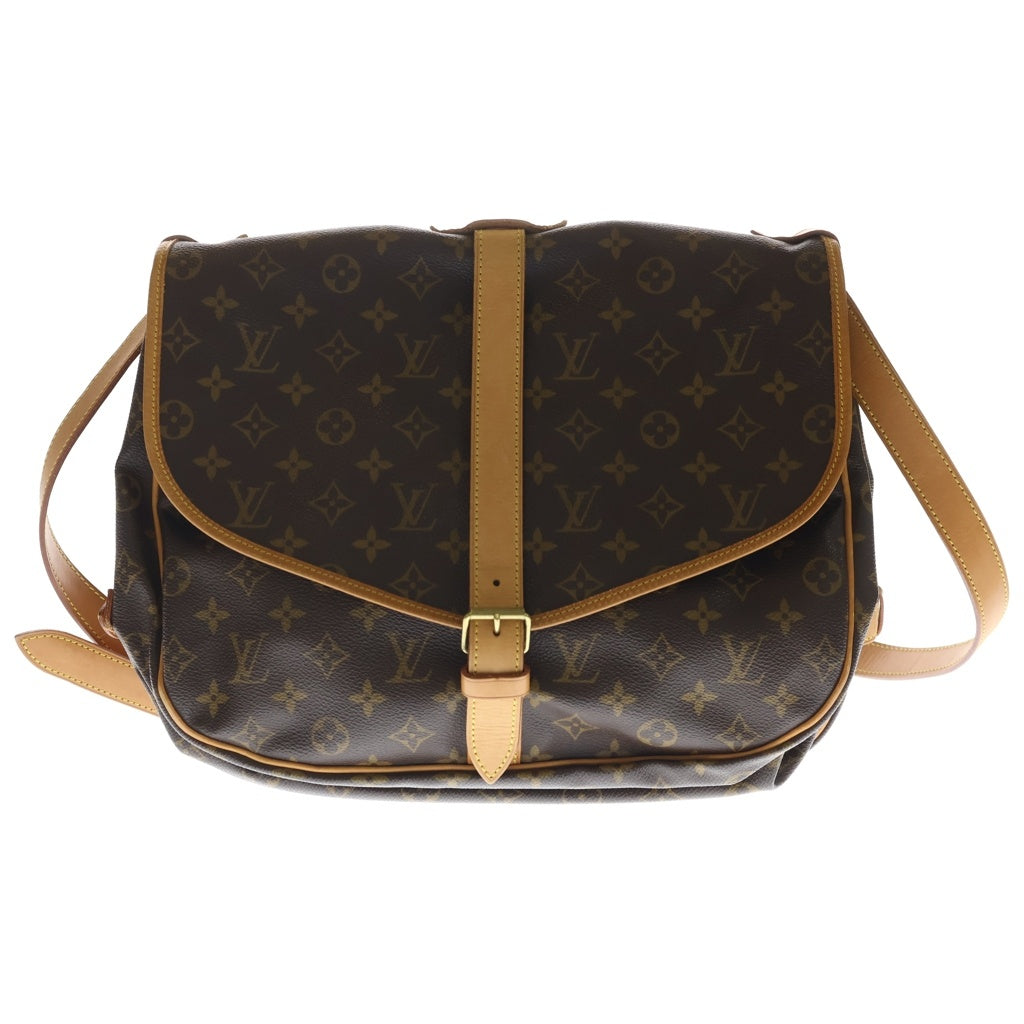 LOUIS VUITTON(ルイヴィトン) モノグラム ソミュール35 ショルダーバッグ ブラウン レザー×PVC M42254 ゴールド金具 レディース