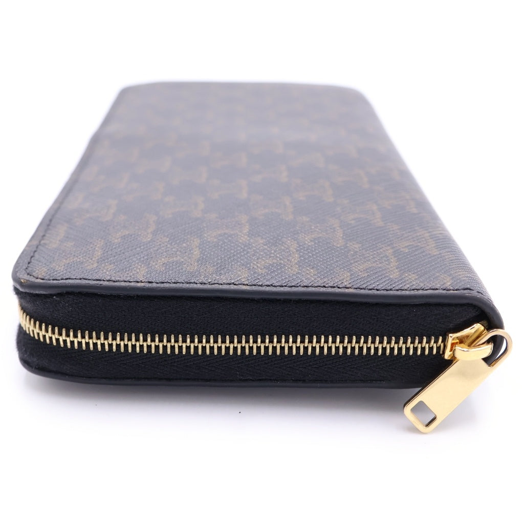 CELINE(セリーヌ) トリオンフ ラウンドファスナー ロングウォレット 長財布 カードケース ブラック PVCレザー ゴールド金具