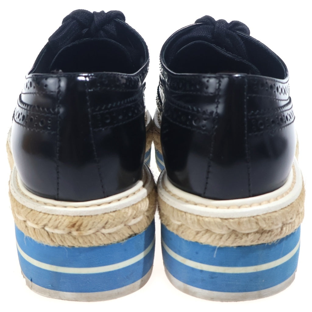 PRADA(プラダ) ウィングチップ エスパドリーユ レザーシューズ ブラック×ブルー #36 レディース