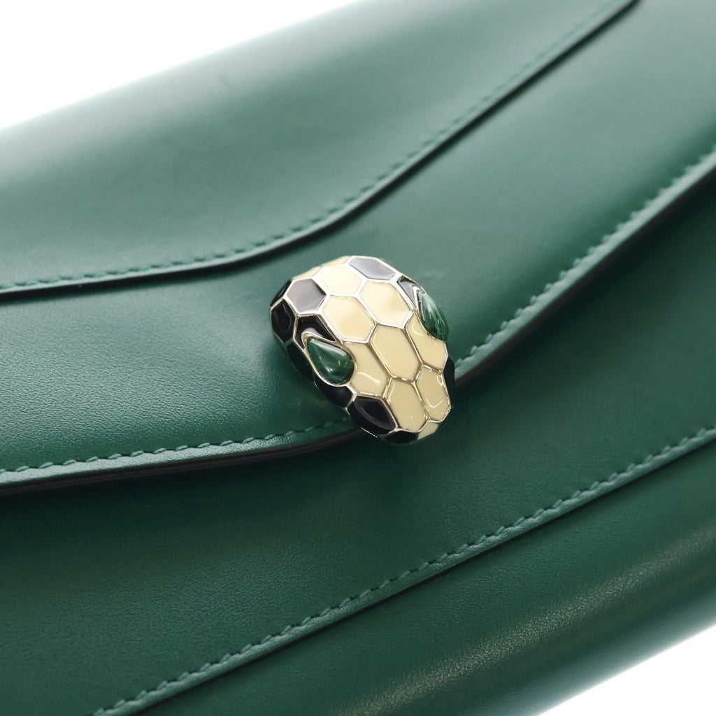 BVLGARI(ブルガリ) セルペンティ チェーンウォレット ハンドバッグ 長財布 カードケース グリーン レザー ゴールド金具 レディース