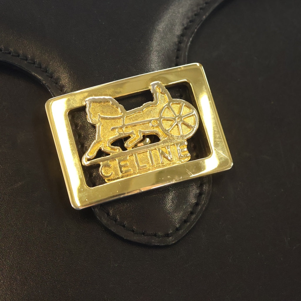 CELINE(セリーヌ) 馬車金具 ハンドバッグ ブラック レザー ゴールド金具 レディース