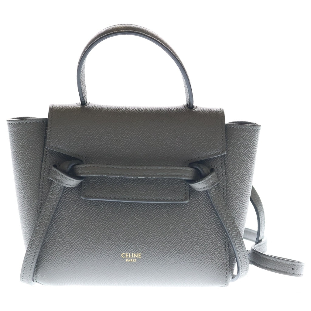 CELINE(セリーヌ) ベルトバッグ ハンドバッグ ピコ 2WAYバッグ ハンドバッグ ショルダーバッグ グレー レザー ゴールド金具 レディース