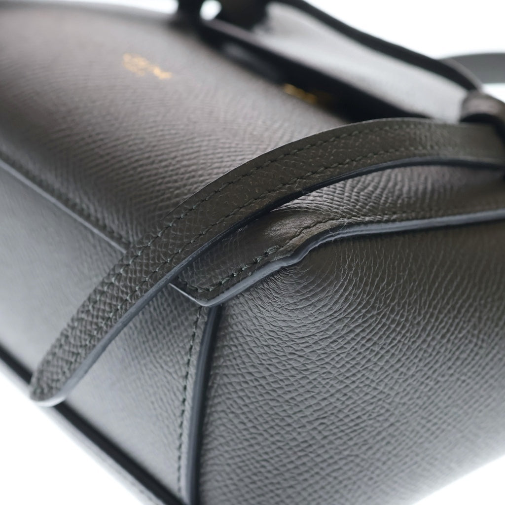 CELINE(セリーヌ) ベルトバッグ ハンドバッグ ピコ 2WAYバッグ ハンドバッグ ショルダーバッグ グレー レザー ゴールド金具 レディース