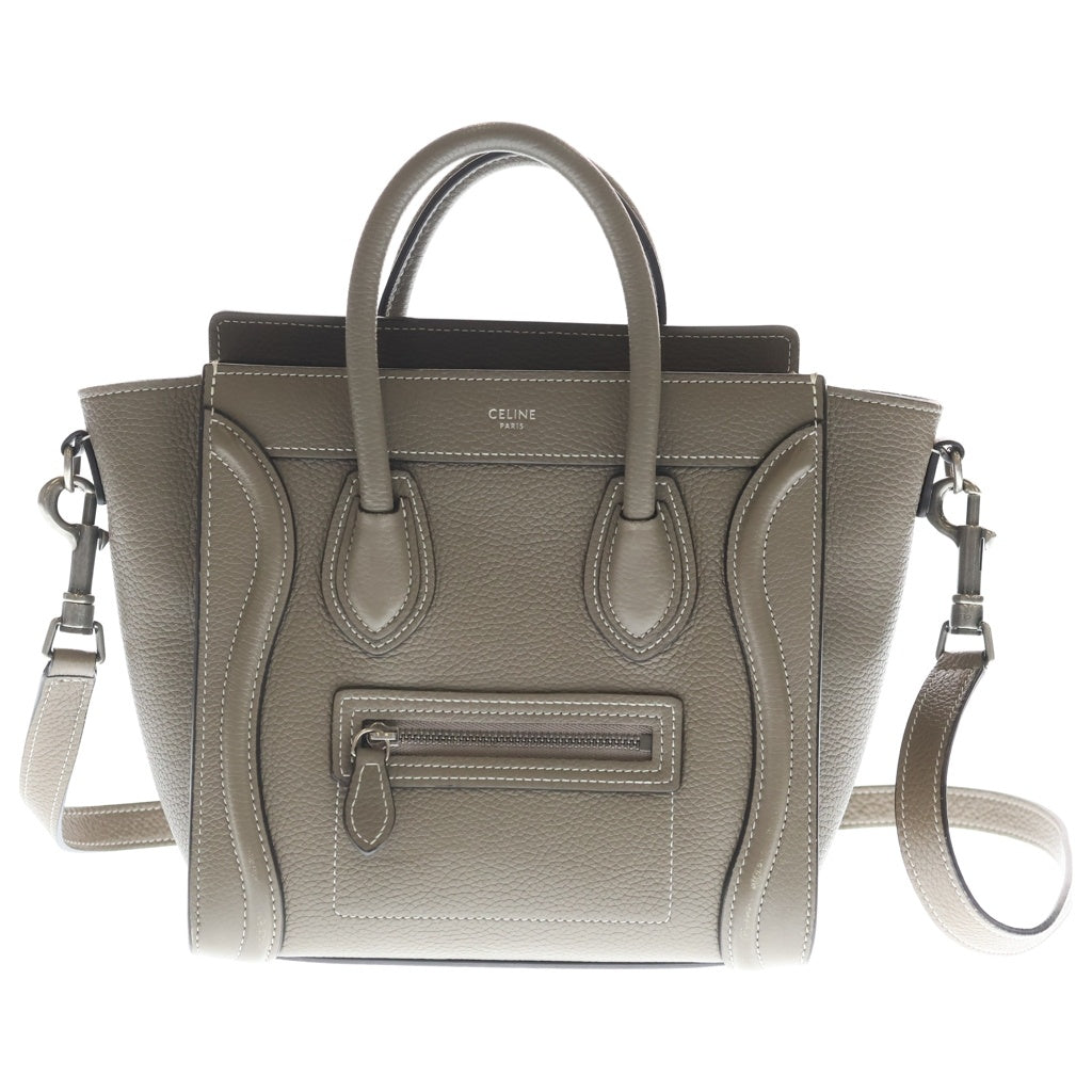 CELINE(セリーヌ) ラゲージ ナノ 2WAYバッグ ハンドバッグ ショルダーバッグ グレージュ レザー シルバー金具 レディース