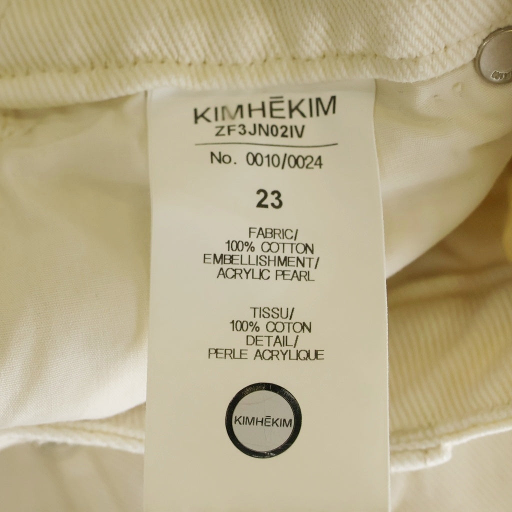 KIMHEKIM(キムヘキム) パール ビジュー装飾 ワイド デニム パンツ ジーンズ アイボリー レディース ZF3JN02IV