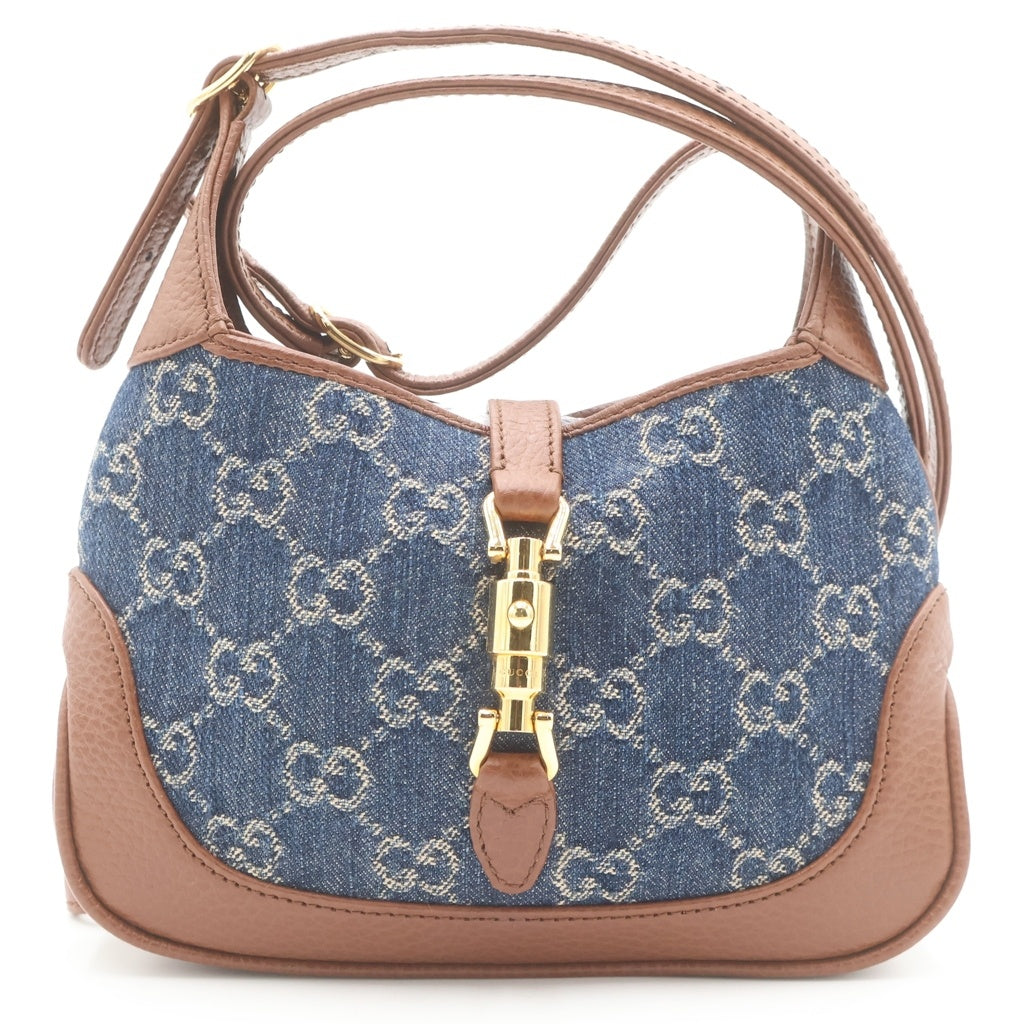 GUCCI(グッチ) ジャッキー1961 デニム×レザー 2WAY ショルダーバッグ ハンドバッグ ミニバッグ 637092 ブルー ネイビー ブラウン レディース