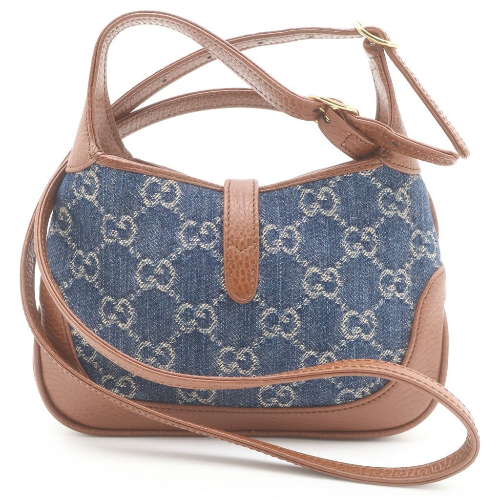GUCCI(グッチ) ジャッキー1961 デニム×レザー 2WAY ショルダーバッグ ハンドバッグ ミニバッグ 637092 ブルー ネイビー ブラウン レディース