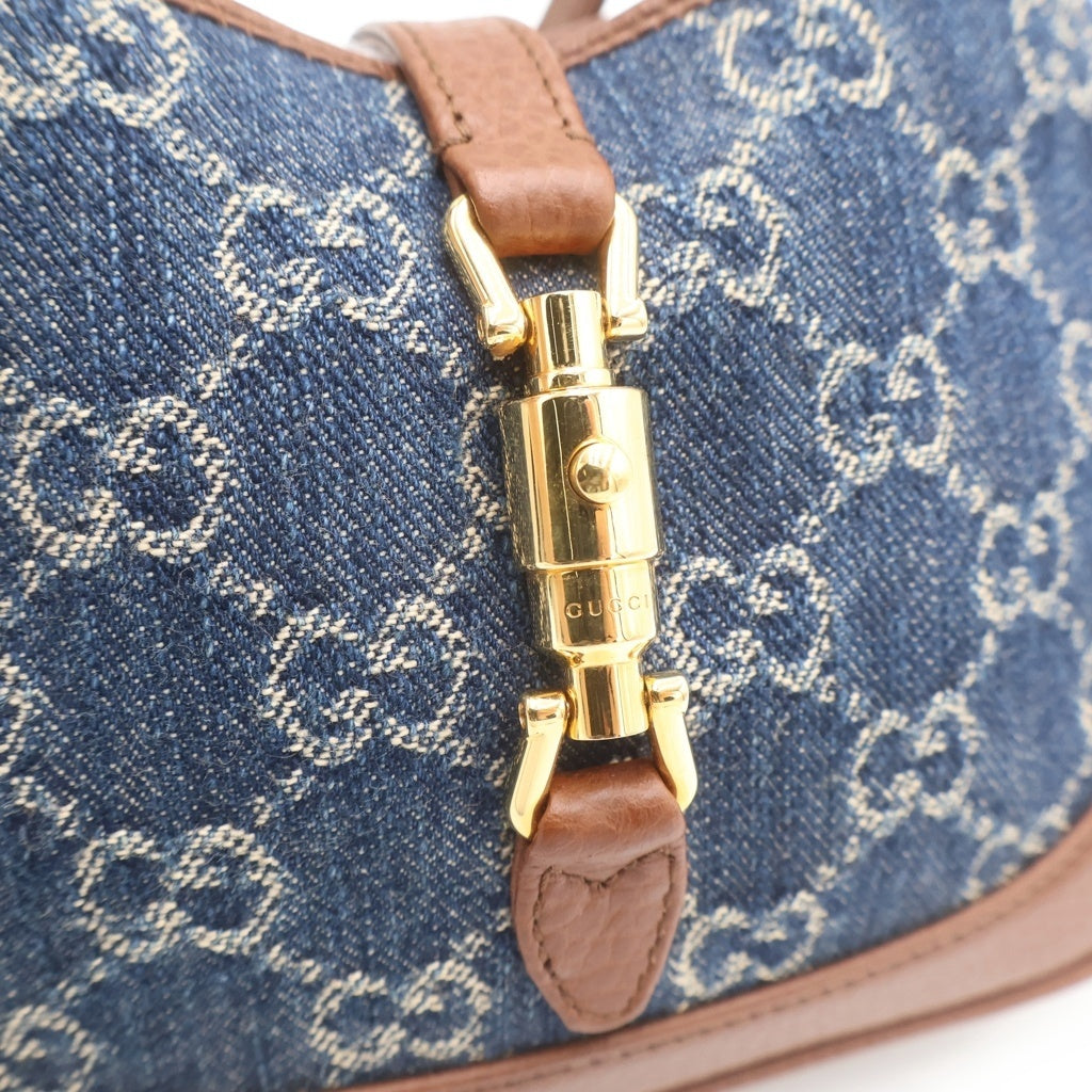GUCCI(グッチ) ジャッキー1961 デニム×レザー 2WAY ショルダーバッグ ハンドバッグ ミニバッグ 637092 ブルー ネイビー ブラウン レディース