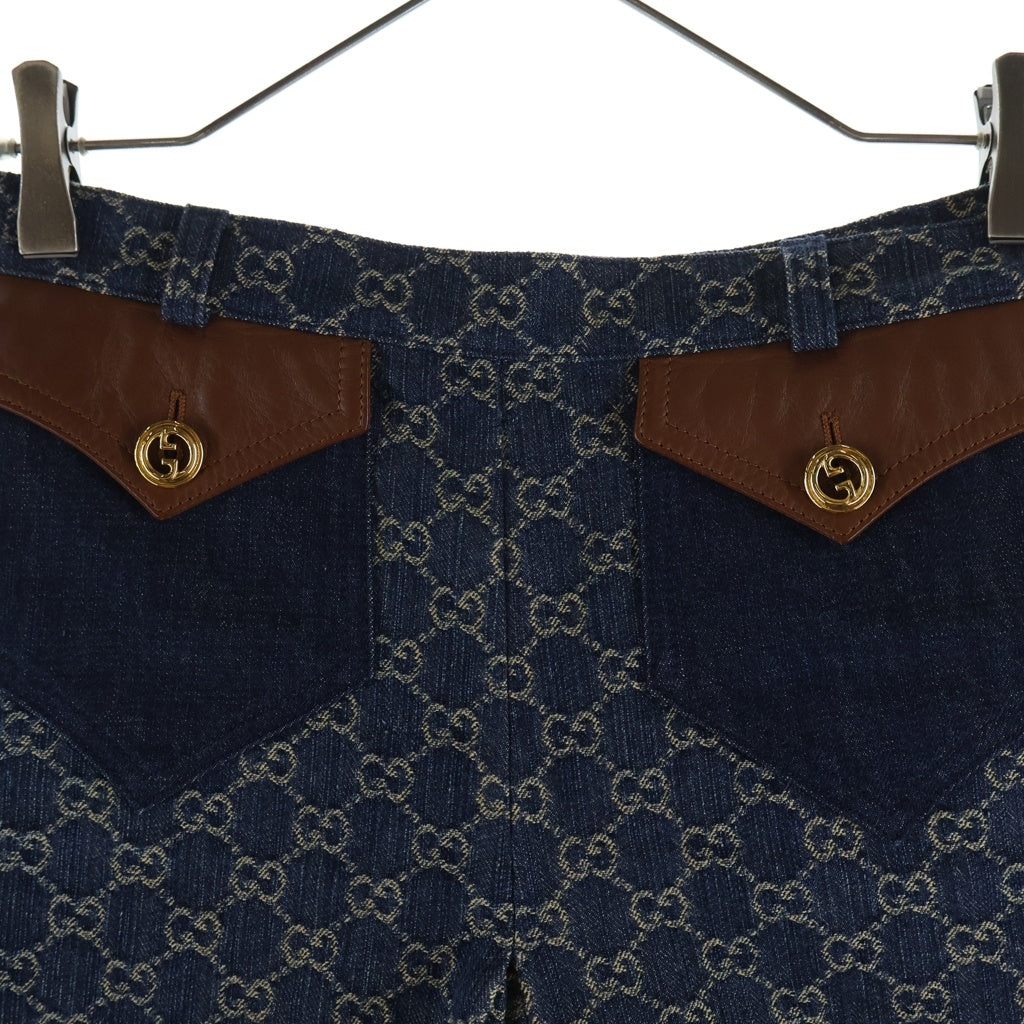 GUCCI(グッチ) GG総柄 ジャガード デニム タイト ミニスカート インディゴ レディース 652661