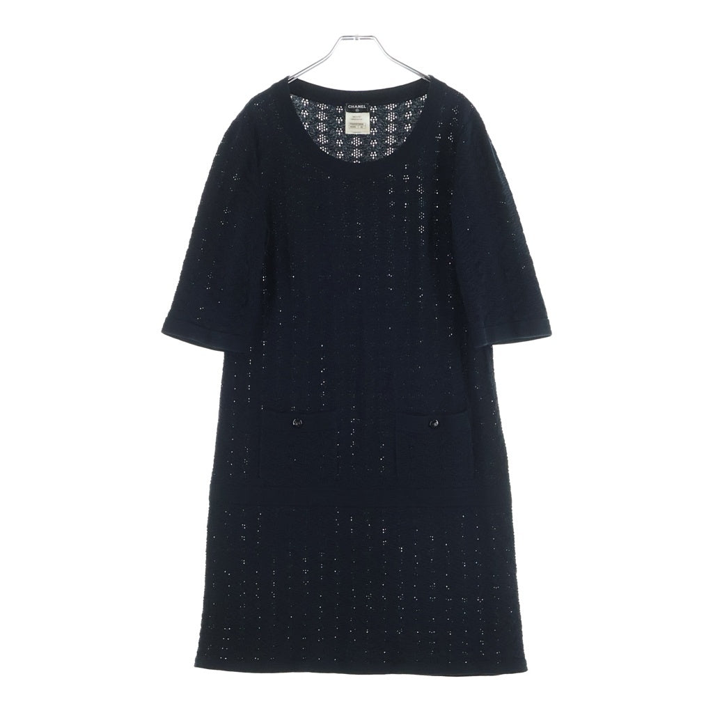 CHANEL(シャネル) ココマークボタン プルオーバー ニット ワンピース ネイビー レディース P45651K05695