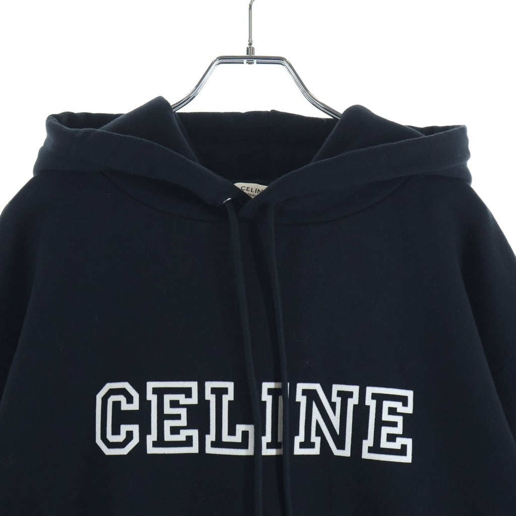 CELINE(セリーヌ) フロッキーロゴプリント プルオーバー スウェットパーカー フーディー ブラック RY07W670Q レディース