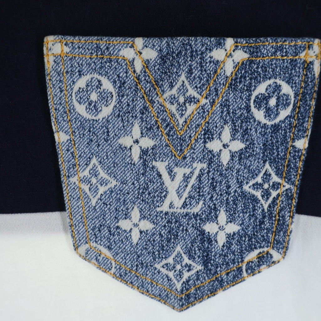 LOUIS VUITTON(ルイヴィトン) 22SS モノグラムチェーン ボーダー総柄 半袖Tシャツ カットソー ネイビー/ホワイト RW221J LO7 FMTS13