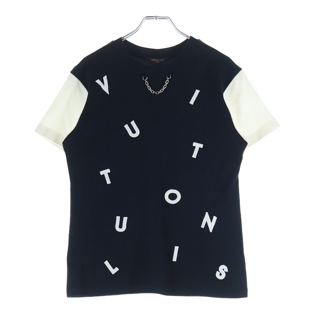 LOUIS VUITTON(ルイヴィトン) ロゴ刺繍 チェーン 半袖Tシャツ カットソー ネイビー/ホワイト FFTS02JG2 レディース