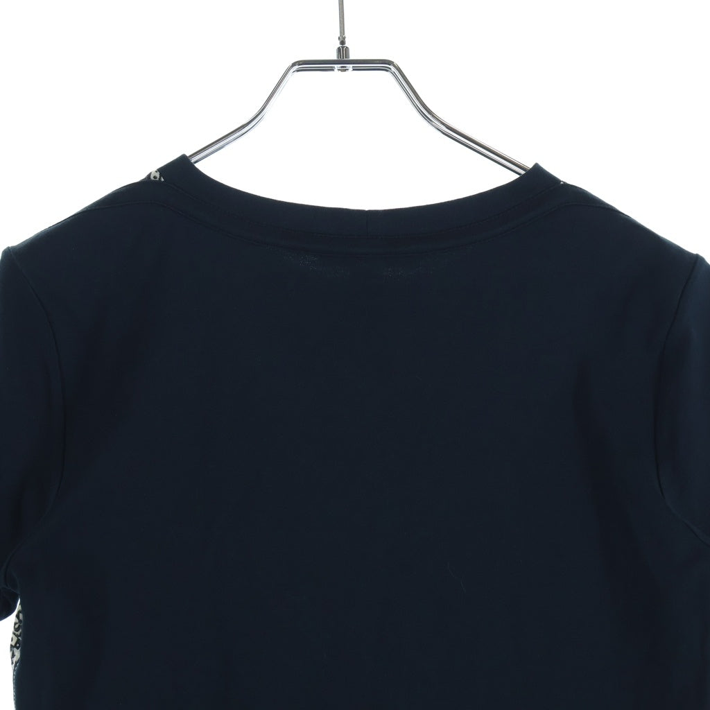 LOUIS VUITTON(ルイヴィトン) モノグラム 総柄プリント クルーネック シルク切り替え 半袖Tシャツ カットソー ネイビー/ホワイト FATS07Q1R レディース