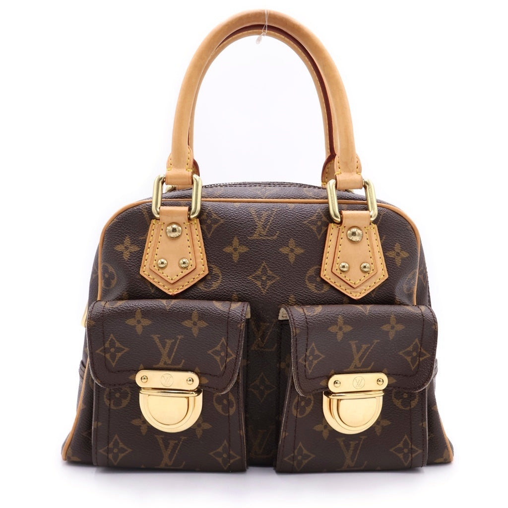 LOUIS VUITTON(ルイヴィトン) モノグラム マンハッタンPM ハンドバッグ ブラウン レザー×PVC M40026 ゴールド金具 レディース