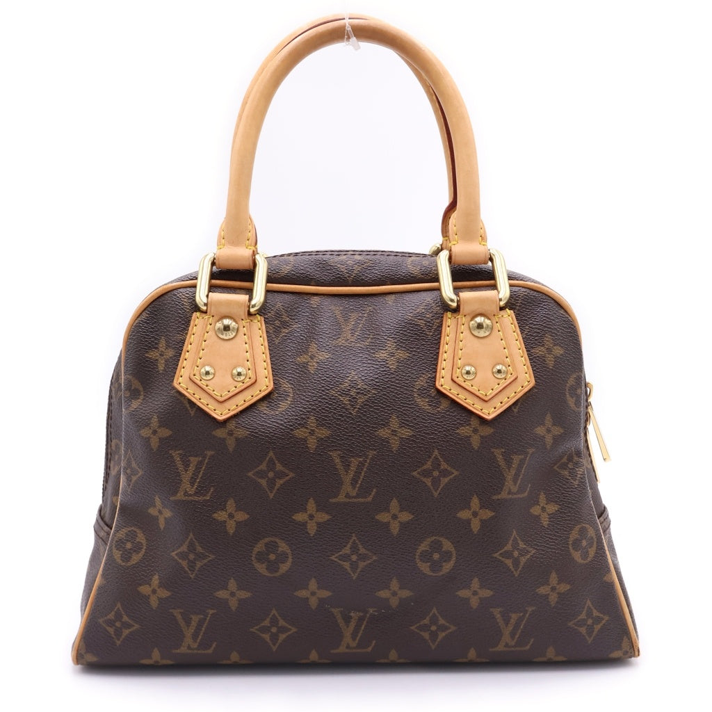 LOUIS VUITTON(ルイヴィトン) モノグラム マンハッタンPM ハンドバッグ ブラウン レザー×PVC M40026 ゴールド金具 レディース