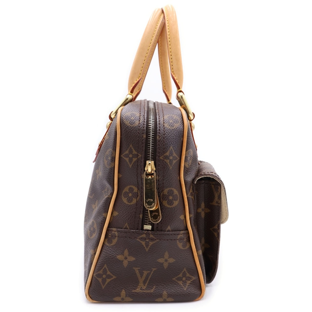LOUIS VUITTON(ルイヴィトン) モノグラム マンハッタンPM ハンドバッグ ブラウン レザー×PVC M40026 ゴールド金具 レディース