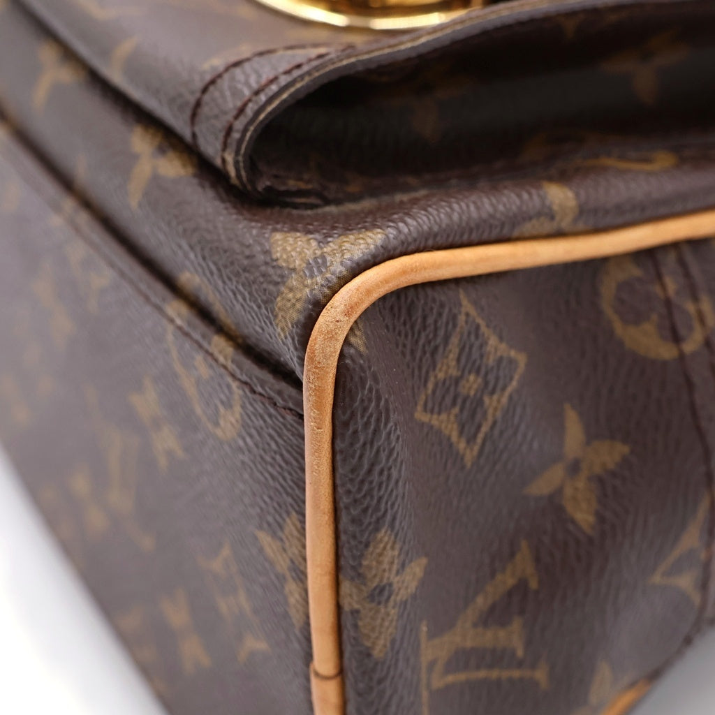 LOUIS VUITTON(ルイヴィトン) モノグラム マンハッタンPM ハンドバッグ ブラウン レザー×PVC M40026 ゴールド金具 レディース