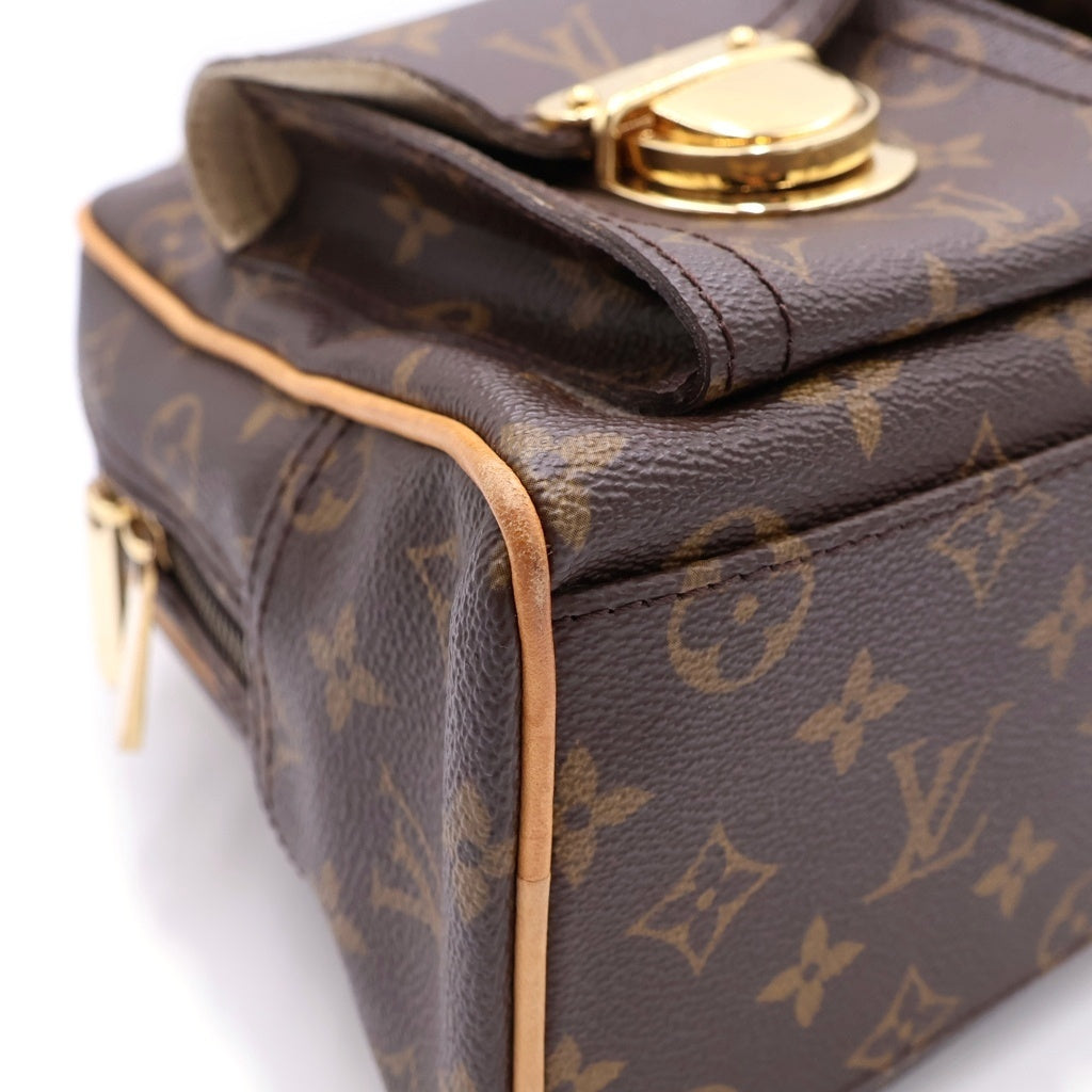 LOUIS VUITTON(ルイヴィトン) モノグラム マンハッタンPM ハンドバッグ ブラウン レザー×PVC M40026 ゴールド金具 レディース