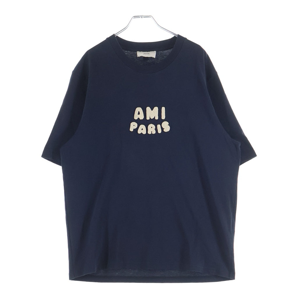 ami paris(アミパリス) ロゴ刺繍 クルーネック 半袖Tシャツ カットソー ネイビー UTS075.726