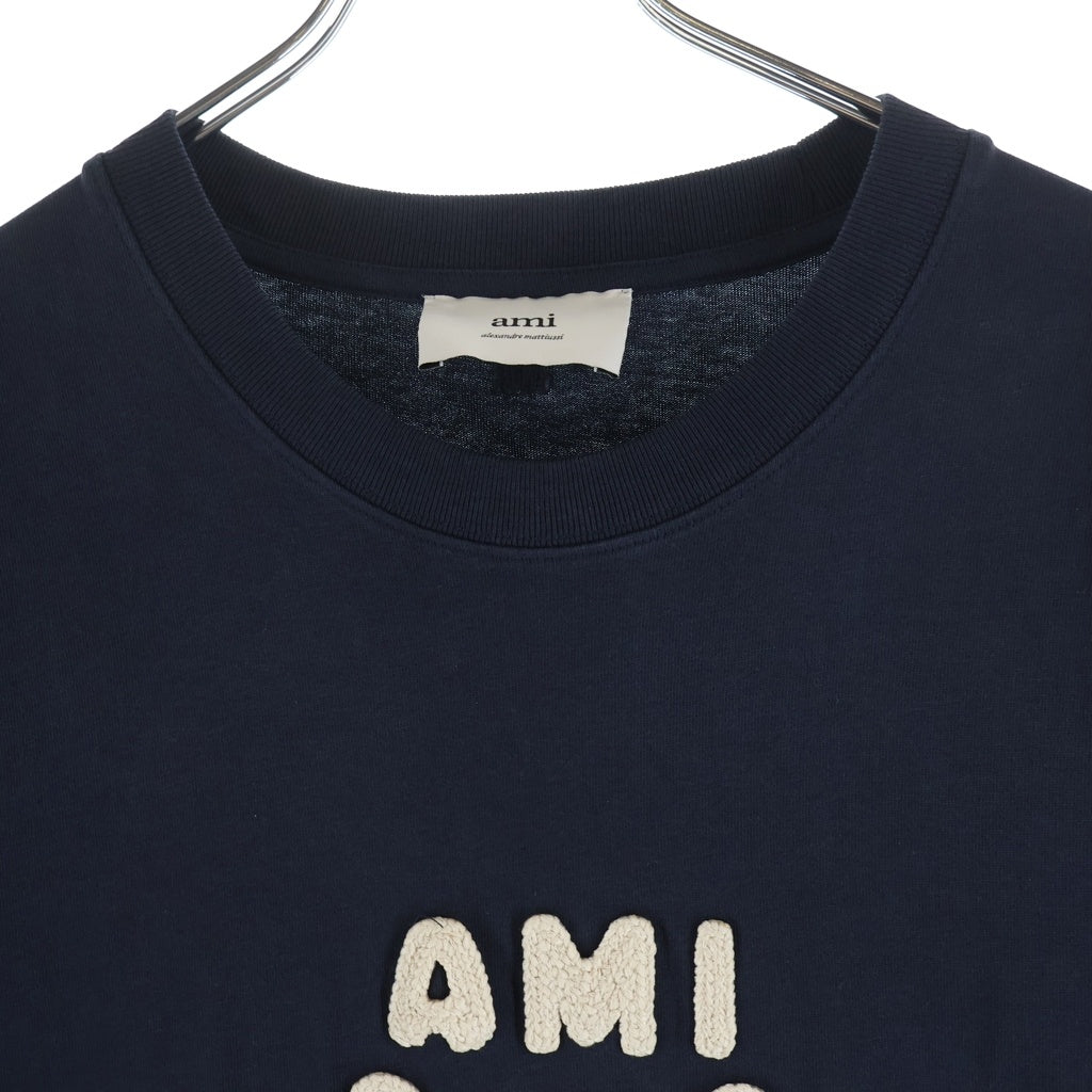 ami paris(アミパリス) ロゴ刺繍 クルーネック 半袖Tシャツ カットソー ネイビー UTS075.726