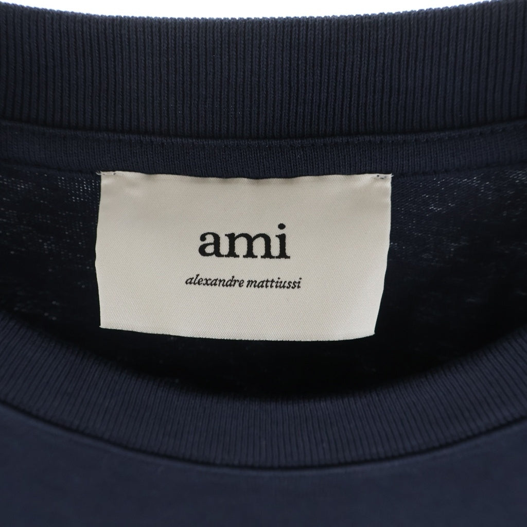 ami paris(アミパリス) ロゴ刺繍 クルーネック 半袖Tシャツ カットソー ネイビー UTS075.726
