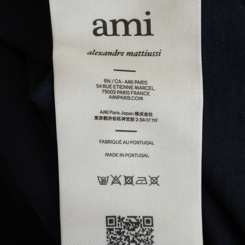 ami paris(アミパリス) ロゴ刺繍 クルーネック 半袖Tシャツ カットソー ネイビー UTS075.726