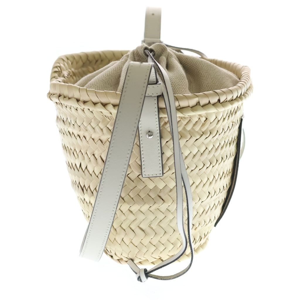 LOEWE(ロエベ) アナグラム ロゴ レザーパッチ ラフィア かご ショルダーバッグ ホワイト/ベージュ レディース