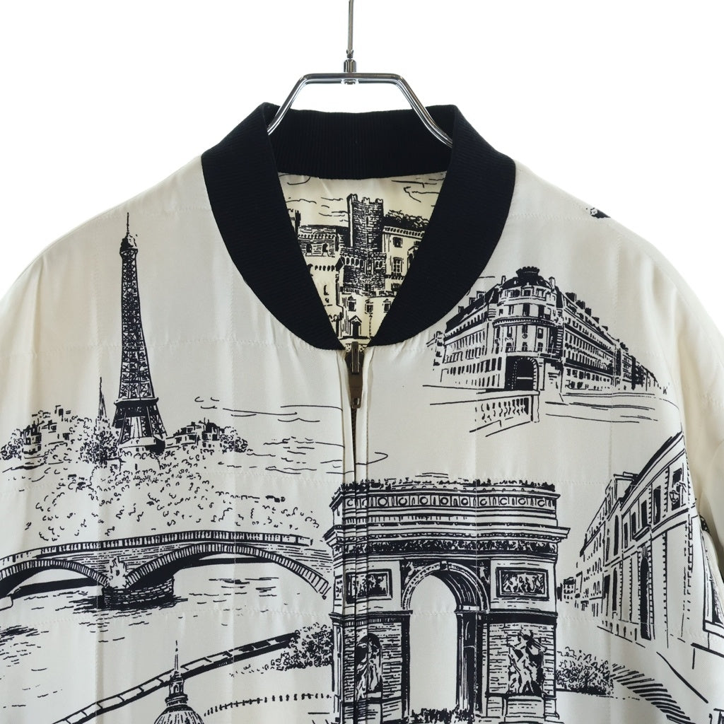 CELINE(セリーヌ) 21SS パリ モナコ風景柄 リバーシブルブルゾン ジップアップ ジャケット ホワイト/ブラック 38 2V21E604N レディース
