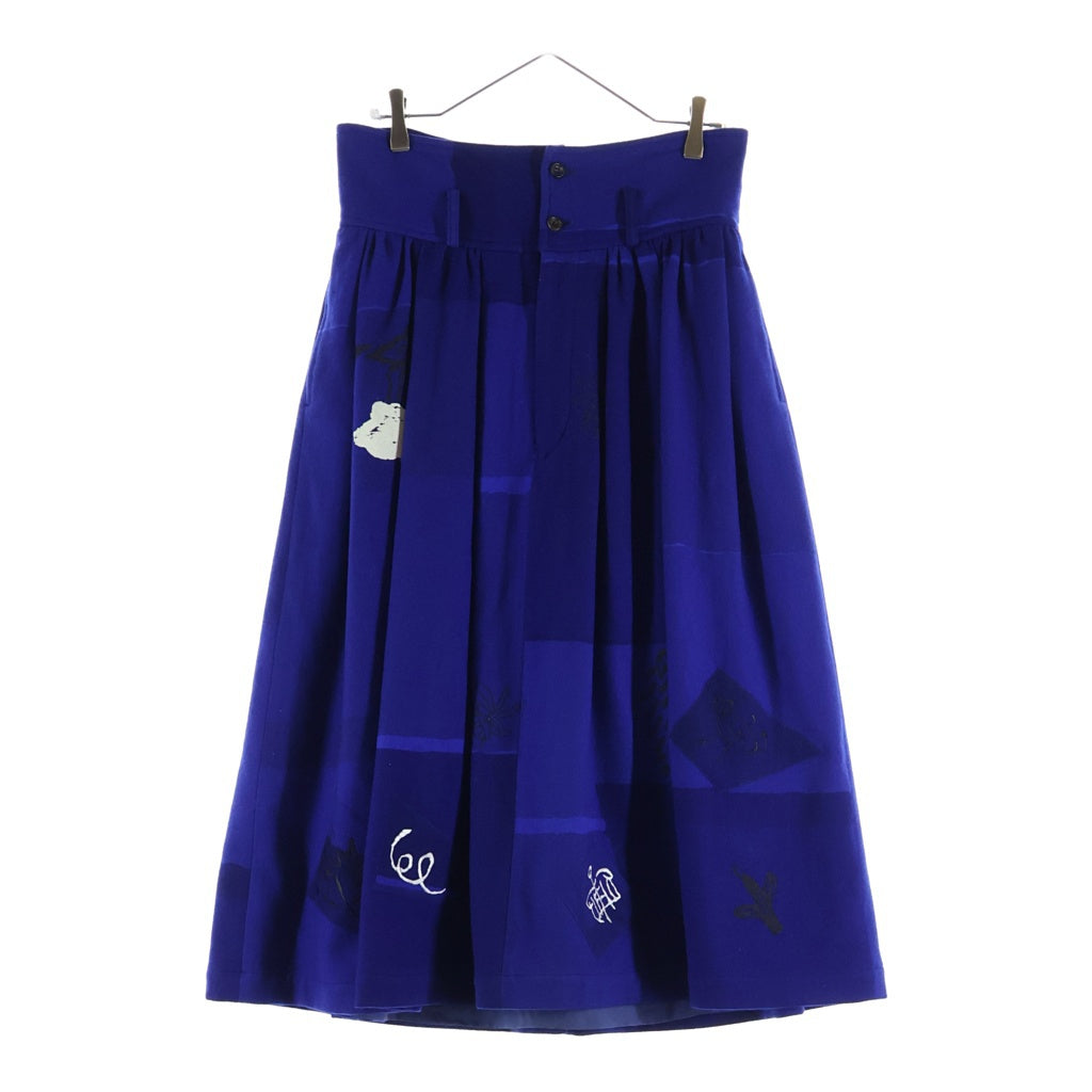 COMME des GARCONS(コムデギャルソン) 89AW アートプリント ウールロングスカート 刺しゅう プリント AD1989 ブルー GSー05064M レディース