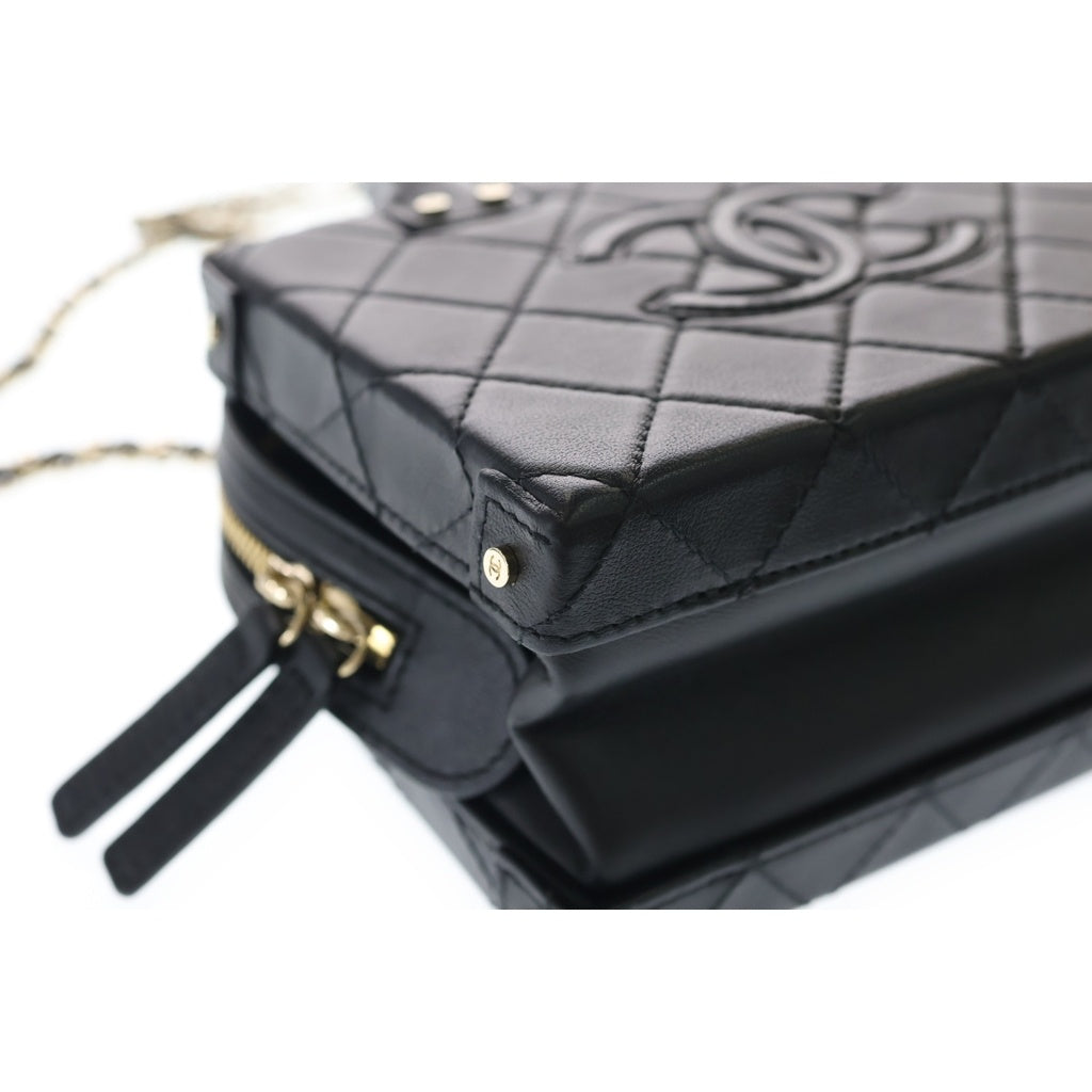CHANEL(シャネル) マトラッセ スモールバニティ ココマーク ラムスキン ゴールド金具 2WAY チェーンショルダーバッグ ハンドバッグ AS3344 ブラック レディース