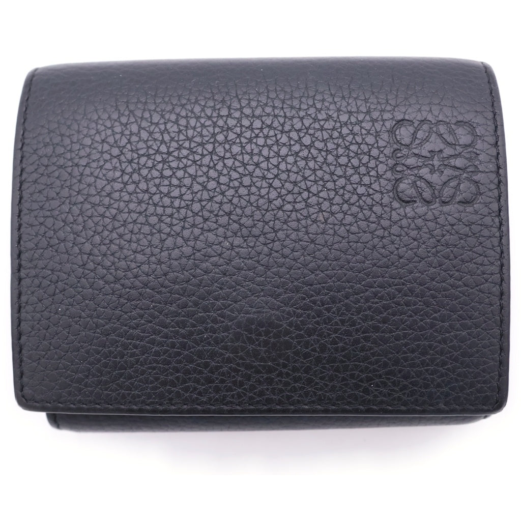 LOEWE(ロエベ) アナグラム トライフォールドウォレット コンパクトウォレット 二つ折り財布 ブラック レザー シルバー金具 レディース