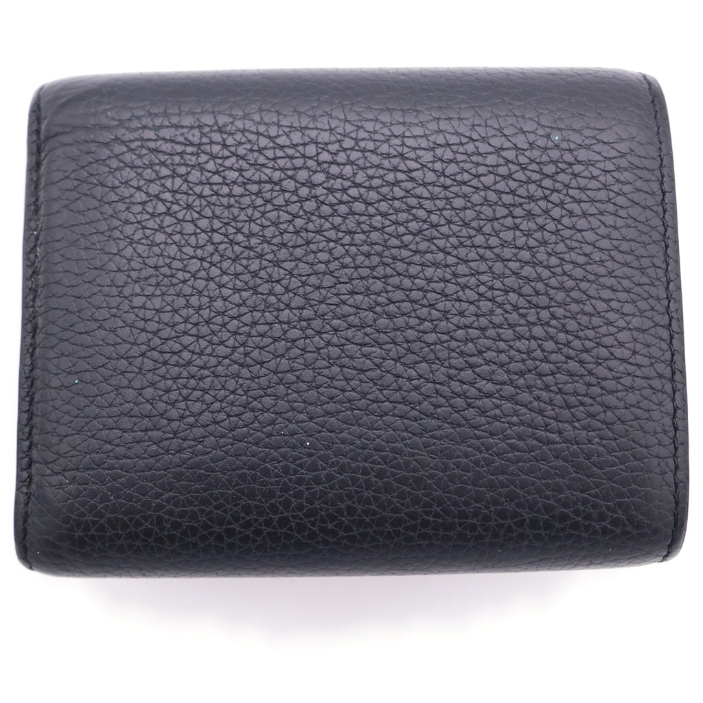 LOEWE(ロエベ) アナグラム トライフォールドウォレット コンパクトウォレット 二つ折り財布 ブラック レザー シルバー金具 レディース