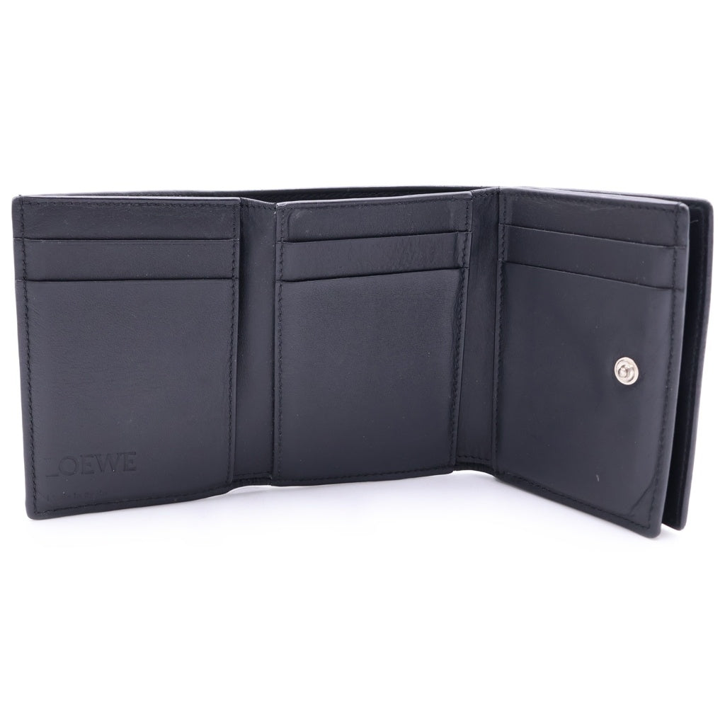 LOEWE(ロエベ) アナグラム トライフォールドウォレット コンパクトウォレット 二つ折り財布 ブラック レザー シルバー金具 レディース