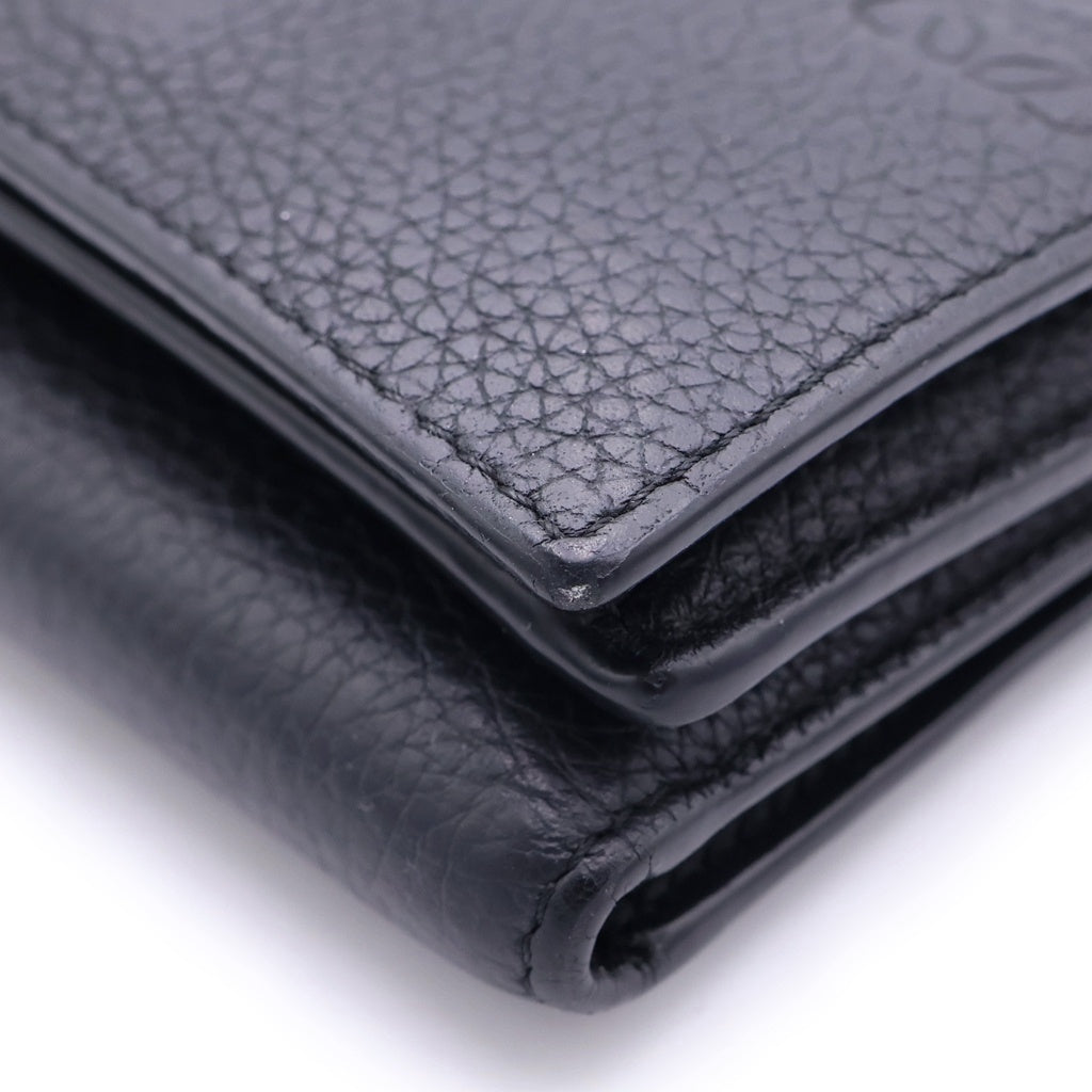 LOEWE(ロエベ) アナグラム トライフォールドウォレット コンパクトウォレット 二つ折り財布 ブラック レザー シルバー金具 レディース