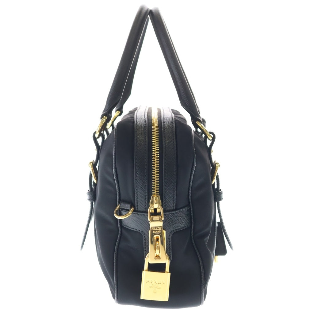 PRADA(プラダ) サフィアーノ テスート ナイロン×レザー 2WAY ハンドバッグ ショルダーバッグ 1BB088 ブラック レディース