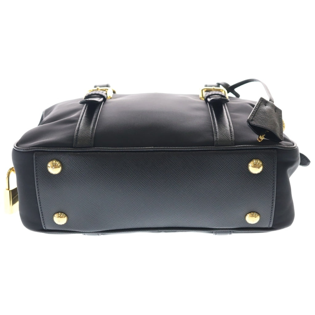 PRADA(プラダ) サフィアーノ テスート ナイロン×レザー 2WAY ハンドバッグ ショルダーバッグ 1BB088 ブラック レディース