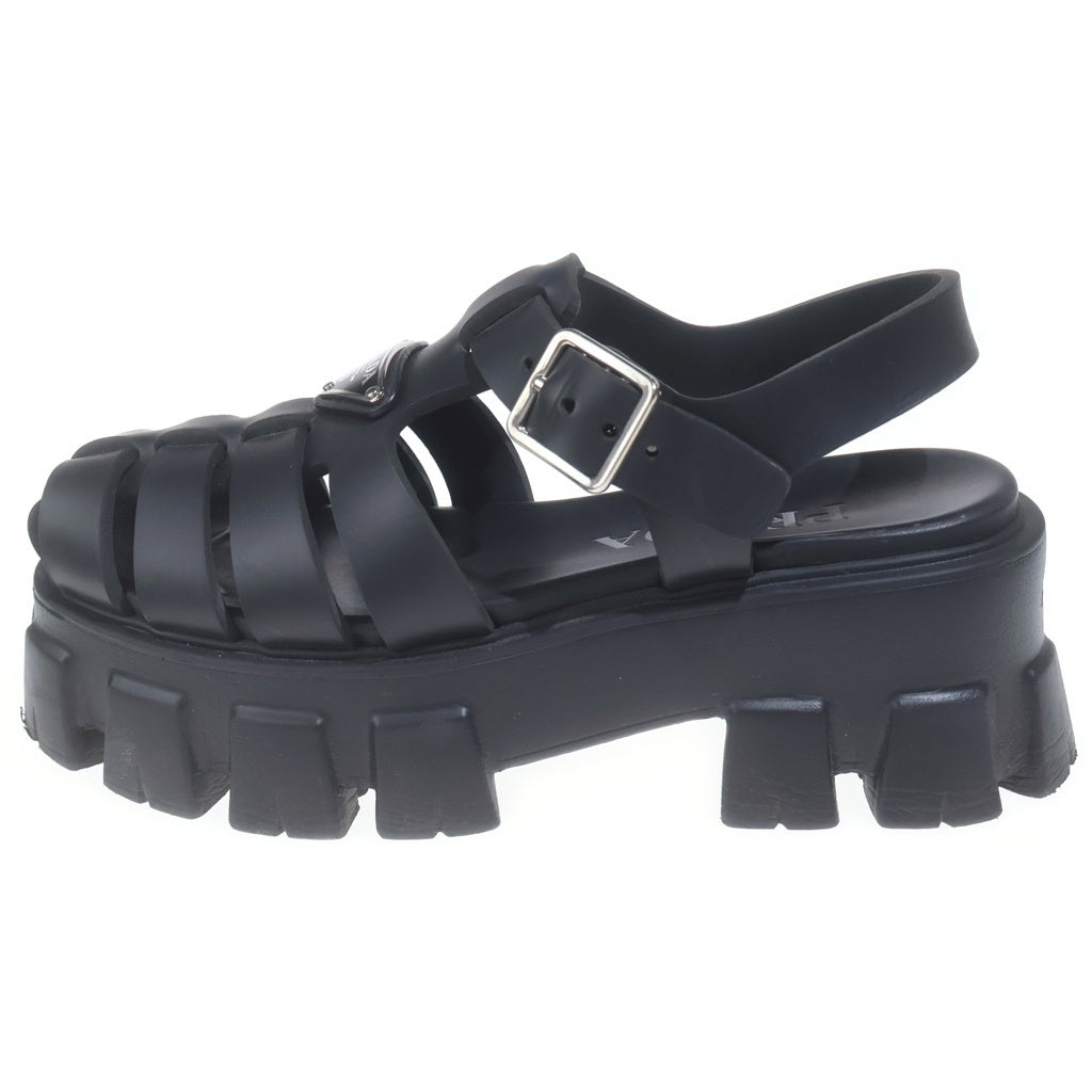 PRADA(プラダ) モノリス ラバー サンダル トライアングルロゴプレート 厚底 ブラック レディース